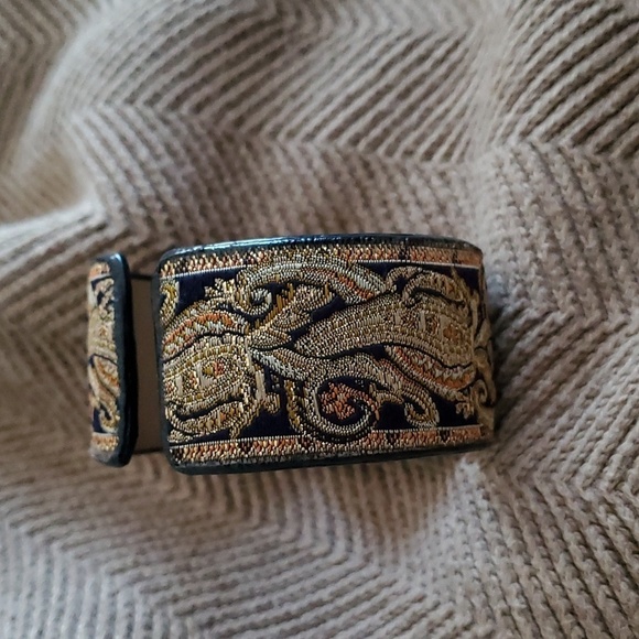 KESSARIS QUARTZ WATCH PAISLEY BOHO FESTIVAL BLACK GOLD SQUARE FACE FLEXIBLE BAND - Picture 8 of 10